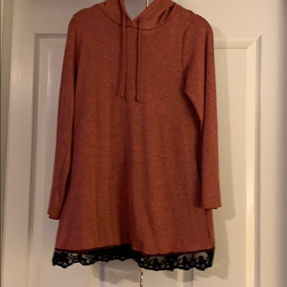 NWOT Pink Blush lace trim hoodie
